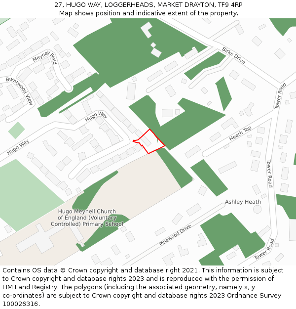 27, HUGO WAY, LOGGERHEADS, MARKET DRAYTON, TF9 4RP: Location map and indicative extent of plot