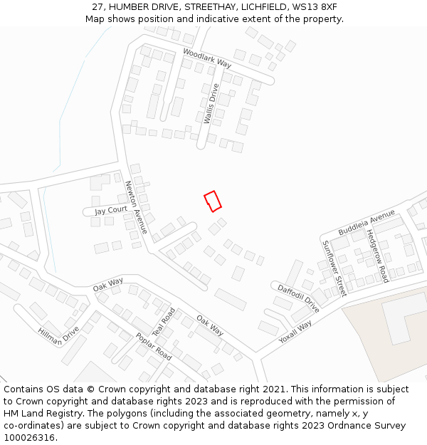 27, HUMBER DRIVE, STREETHAY, LICHFIELD, WS13 8XF: Location map and indicative extent of plot