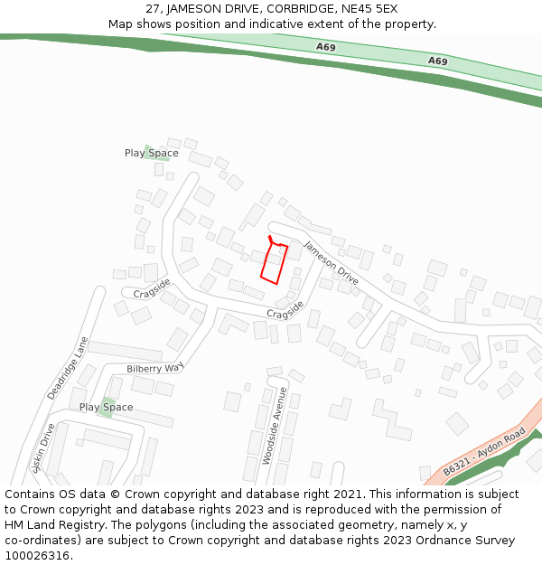 27, JAMESON DRIVE, CORBRIDGE, NE45 5EX: Location map and indicative extent of plot