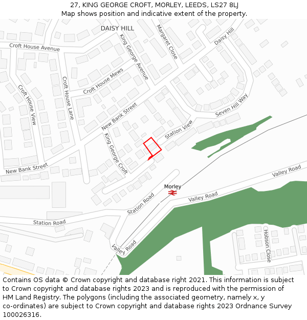 27, KING GEORGE CROFT, MORLEY, LEEDS, LS27 8LJ: Location map and indicative extent of plot