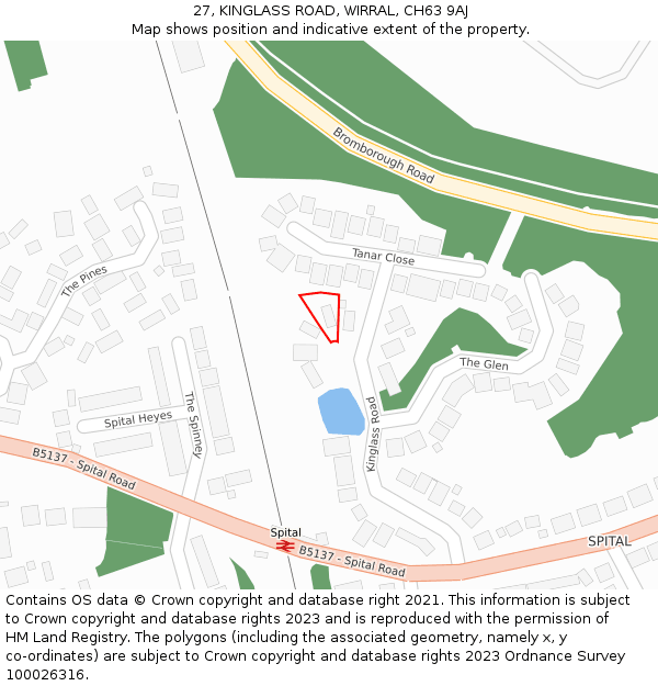 27, KINGLASS ROAD, WIRRAL, CH63 9AJ: Location map and indicative extent of plot