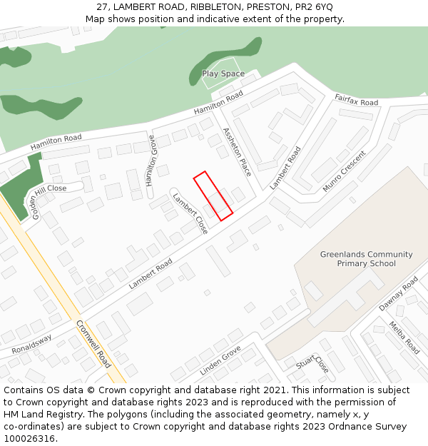 27, LAMBERT ROAD, RIBBLETON, PRESTON, PR2 6YQ: Location map and indicative extent of plot