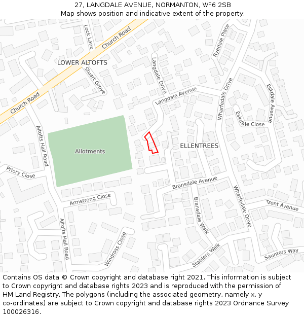 27, LANGDALE AVENUE, NORMANTON, WF6 2SB: Location map and indicative extent of plot