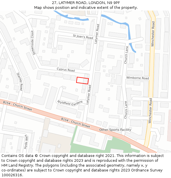 27, LATYMER ROAD, LONDON, N9 9PF: Location map and indicative extent of plot