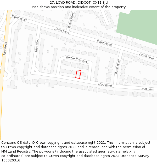 27, LOYD ROAD, DIDCOT, OX11 8JU: Location map and indicative extent of plot