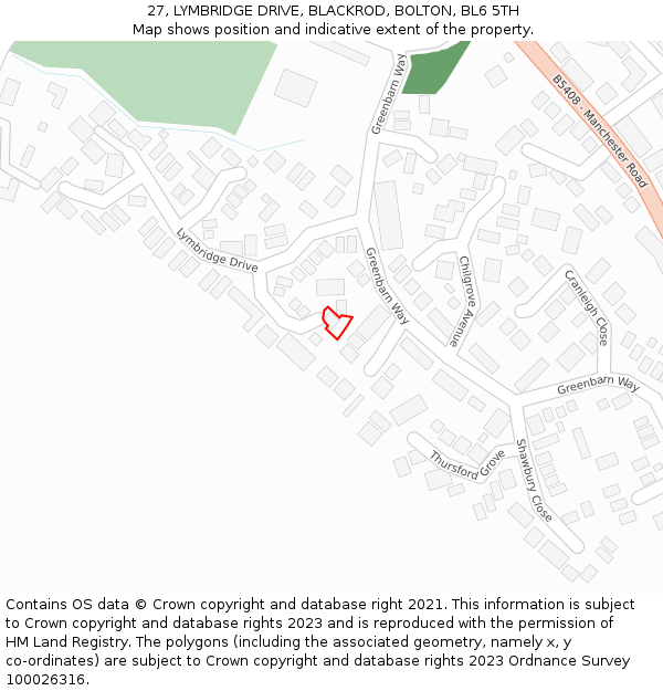 27, LYMBRIDGE DRIVE, BLACKROD, BOLTON, BL6 5TH: Location map and indicative extent of plot