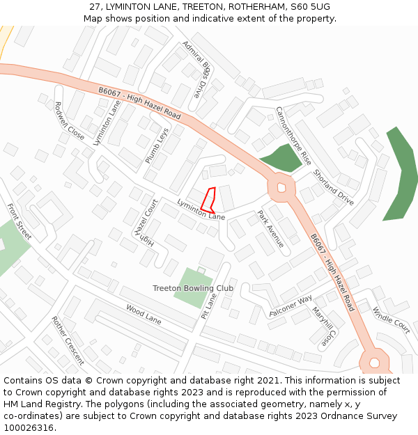 27, LYMINTON LANE, TREETON, ROTHERHAM, S60 5UG: Location map and indicative extent of plot