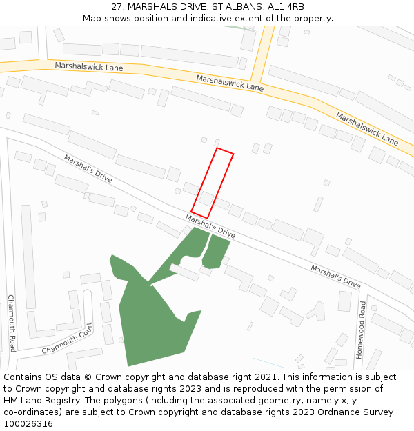 27, MARSHALS DRIVE, ST ALBANS, AL1 4RB: Location map and indicative extent of plot