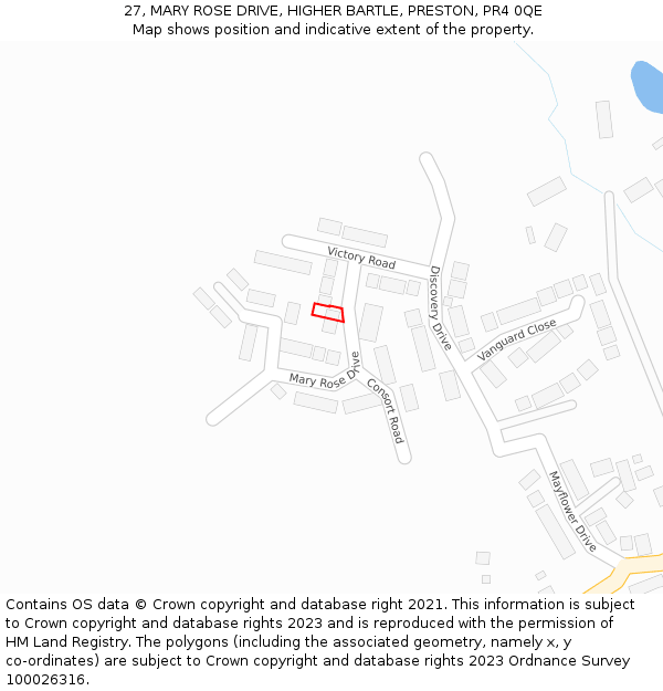 27, MARY ROSE DRIVE, HIGHER BARTLE, PRESTON, PR4 0QE: Location map and indicative extent of plot