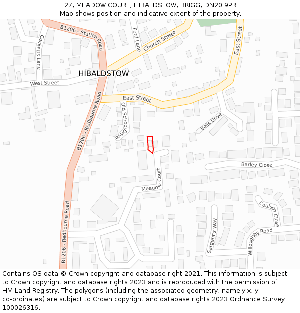 27, MEADOW COURT, HIBALDSTOW, BRIGG, DN20 9PR: Location map and indicative extent of plot