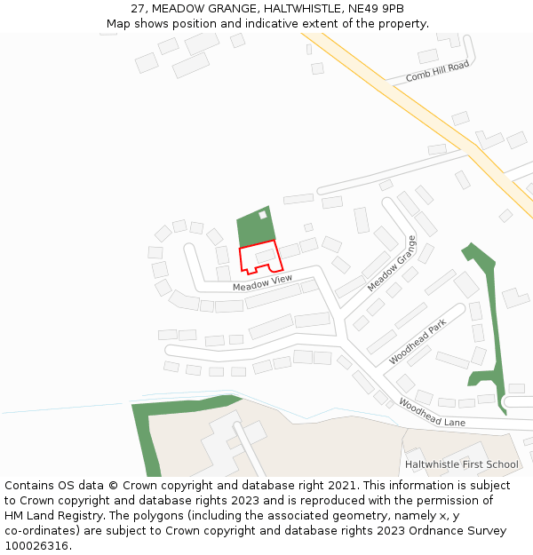 27, MEADOW GRANGE, HALTWHISTLE, NE49 9PB: Location map and indicative extent of plot