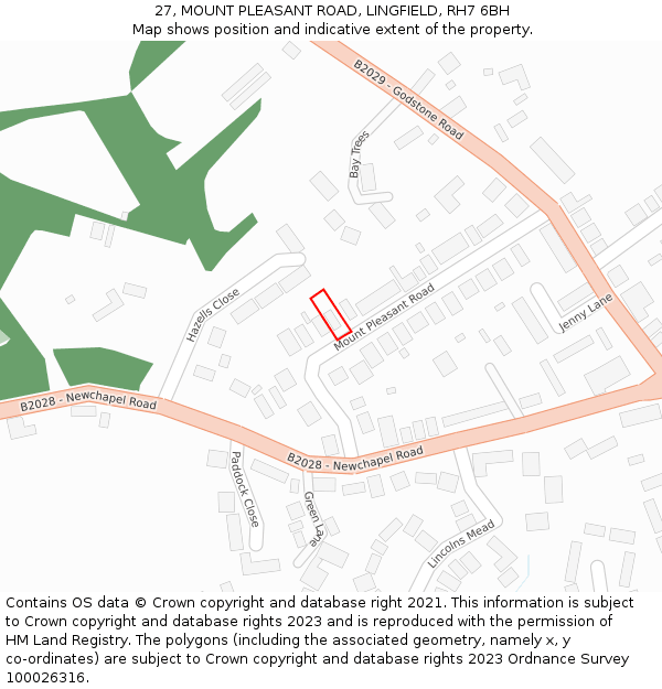 27, MOUNT PLEASANT ROAD, LINGFIELD, RH7 6BH: Location map and indicative extent of plot