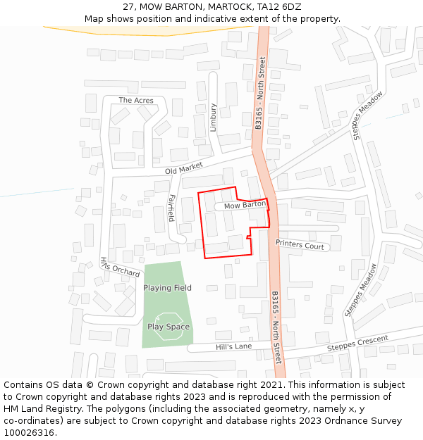 27, MOW BARTON, MARTOCK, TA12 6DZ: Location map and indicative extent of plot