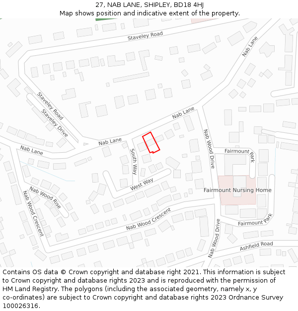 27, NAB LANE, SHIPLEY, BD18 4HJ: Location map and indicative extent of plot