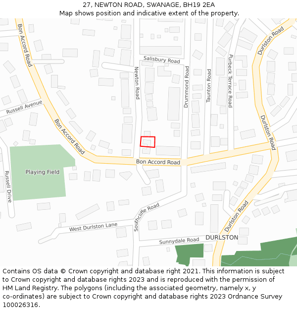 27, NEWTON ROAD, SWANAGE, BH19 2EA: Location map and indicative extent of plot