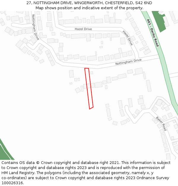 27, NOTTINGHAM DRIVE, WINGERWORTH, CHESTERFIELD, S42 6ND: Location map and indicative extent of plot