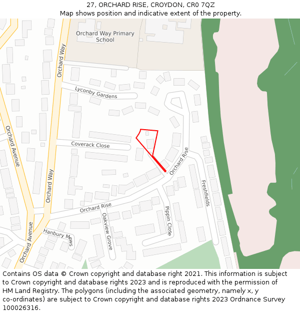 27, ORCHARD RISE, CROYDON, CR0 7QZ: Location map and indicative extent of plot