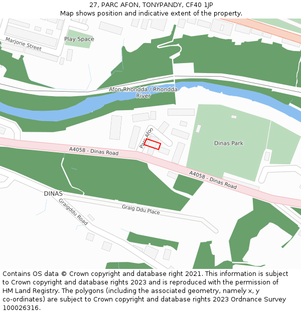 27, PARC AFON, TONYPANDY, CF40 1JP: Location map and indicative extent of plot