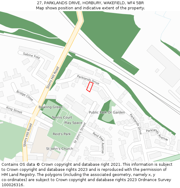 27, PARKLANDS DRIVE, HORBURY, WAKEFIELD, WF4 5BR: Location map and indicative extent of plot