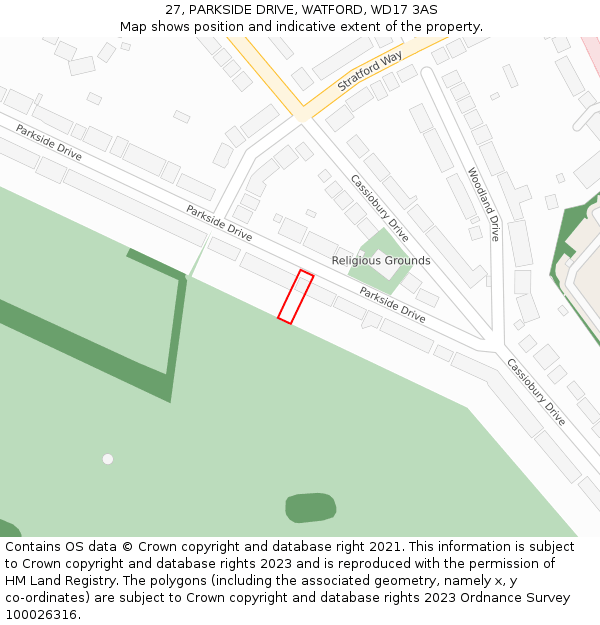 27, PARKSIDE DRIVE, WATFORD, WD17 3AS: Location map and indicative extent of plot