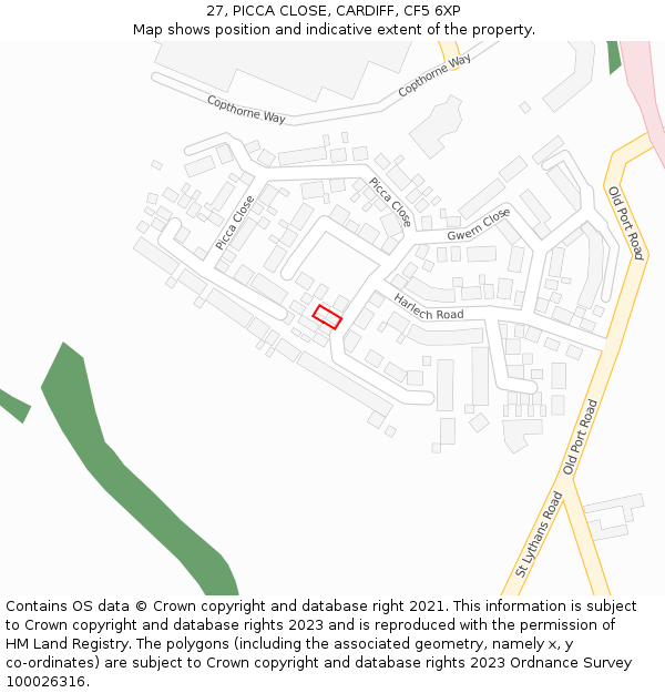 27, PICCA CLOSE, CARDIFF, CF5 6XP: Location map and indicative extent of plot