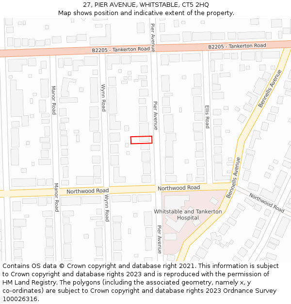 27, PIER AVENUE, WHITSTABLE, CT5 2HQ: Location map and indicative extent of plot