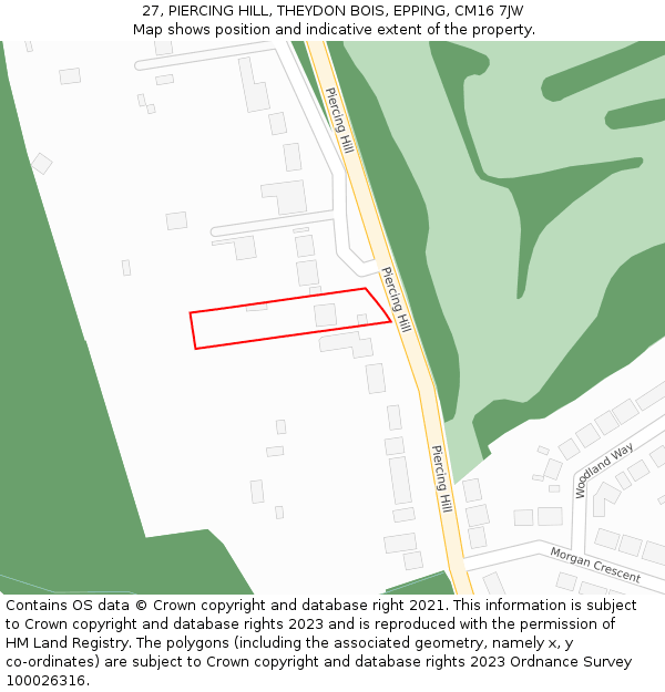 27, PIERCING HILL, THEYDON BOIS, EPPING, CM16 7JW: Location map and indicative extent of plot