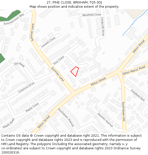 27, PINE CLOSE, BRIXHAM, TQ5 0DJ: Location map and indicative extent of plot