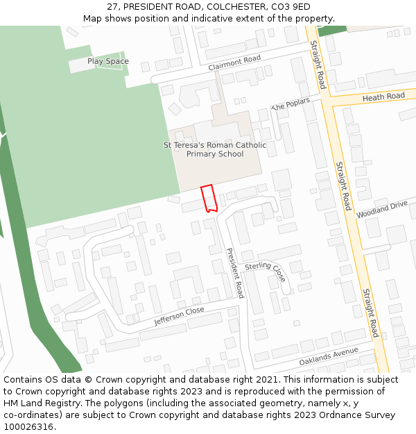 27, PRESIDENT ROAD, COLCHESTER, CO3 9ED: Location map and indicative extent of plot