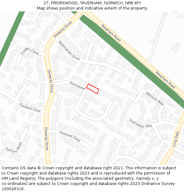 27, PRIORSWOOD, TAVERHAM, NORWICH, NR8 6FY: Location map and indicative extent of plot