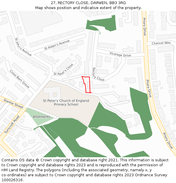 27, RECTORY CLOSE, DARWEN, BB3 3RG: Location map and indicative extent of plot