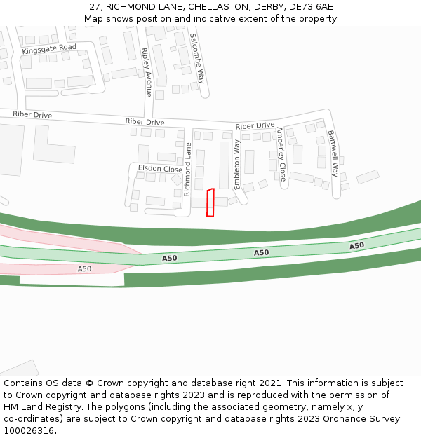 27, RICHMOND LANE, CHELLASTON, DERBY, DE73 6AE: Location map and indicative extent of plot