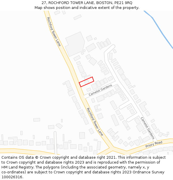 27, ROCHFORD TOWER LANE, BOSTON, PE21 9RQ: Location map and indicative extent of plot