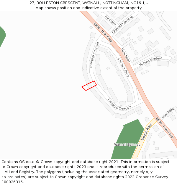 27, ROLLESTON CRESCENT, WATNALL, NOTTINGHAM, NG16 1JU: Location map and indicative extent of plot