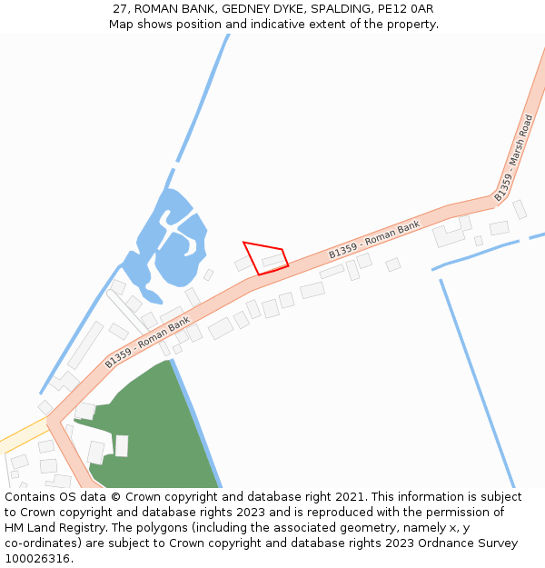 27, ROMAN BANK, GEDNEY DYKE, SPALDING, PE12 0AR: Location map and indicative extent of plot