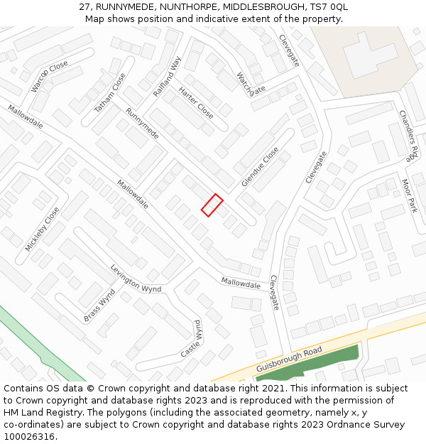 27, RUNNYMEDE, NUNTHORPE, MIDDLESBROUGH, TS7 0QL: Location map and indicative extent of plot