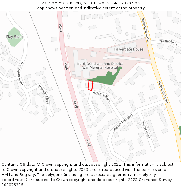 27, SAMPSON ROAD, NORTH WALSHAM, NR28 9AR: Location map and indicative extent of plot