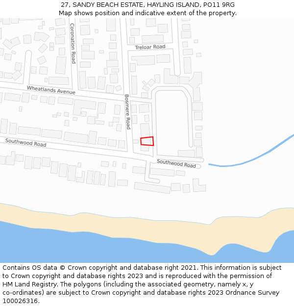 27, SANDY BEACH ESTATE, HAYLING ISLAND, PO11 9RG: Location map and indicative extent of plot