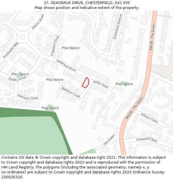 27, SEAGRAVE DRIVE, CHESTERFIELD, S41 0YE: Location map and indicative extent of plot