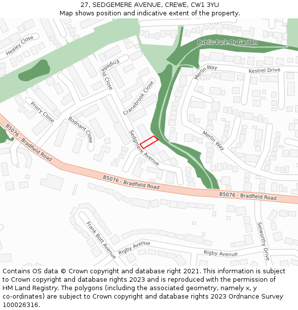 27, SEDGEMERE AVENUE, CREWE, CW1 3YU: Location map and indicative extent of plot