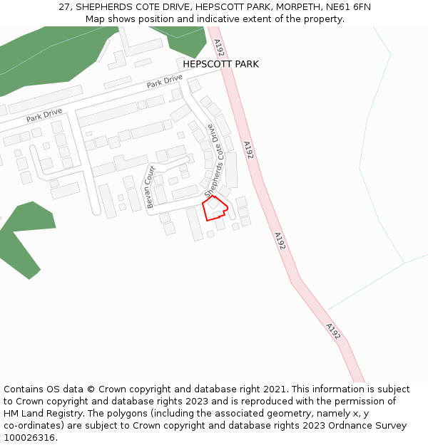 27, SHEPHERDS COTE DRIVE, HEPSCOTT PARK, MORPETH, NE61 6FN: Location map and indicative extent of plot