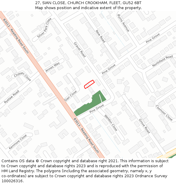 27, SIAN CLOSE, CHURCH CROOKHAM, FLEET, GU52 6BT: Location map and indicative extent of plot