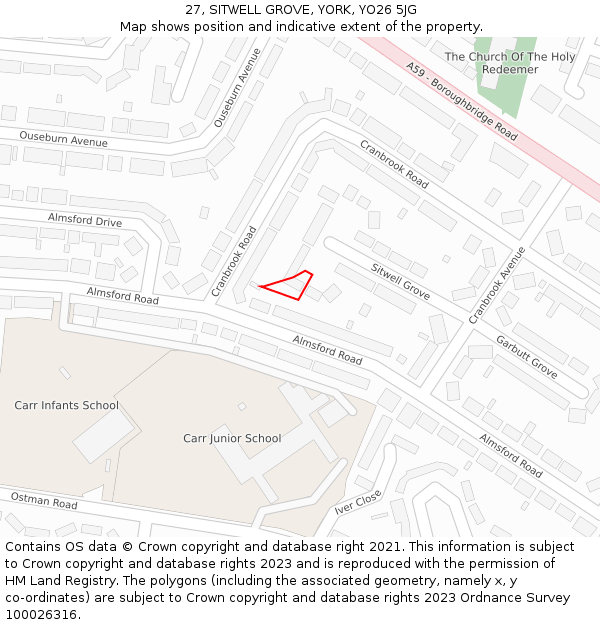 27, SITWELL GROVE, YORK, YO26 5JG: Location map and indicative extent of plot