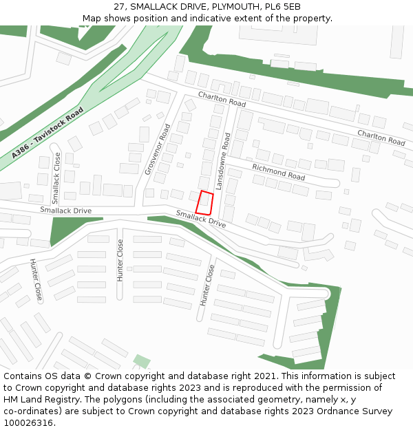 27, SMALLACK DRIVE, PLYMOUTH, PL6 5EB: Location map and indicative extent of plot