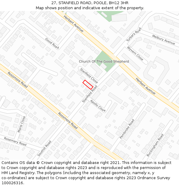 27, STANFIELD ROAD, POOLE, BH12 3HR: Location map and indicative extent of plot