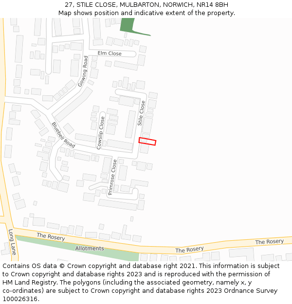 27, STILE CLOSE, MULBARTON, NORWICH, NR14 8BH: Location map and indicative extent of plot