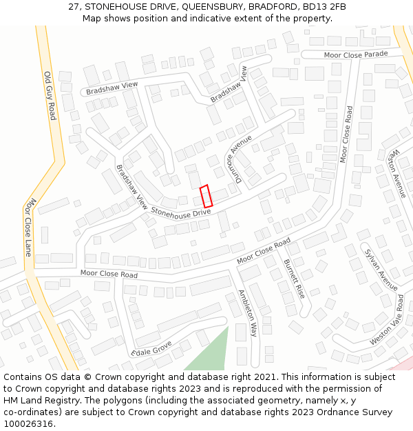 27, STONEHOUSE DRIVE, QUEENSBURY, BRADFORD, BD13 2FB: Location map and indicative extent of plot