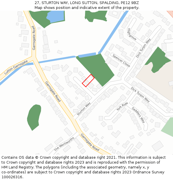 27, STURTON WAY, LONG SUTTON, SPALDING, PE12 9BZ: Location map and indicative extent of plot