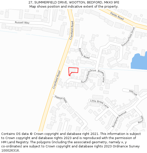 27, SUMMERFIELD DRIVE, WOOTTON, BEDFORD, MK43 9FE: Location map and indicative extent of plot