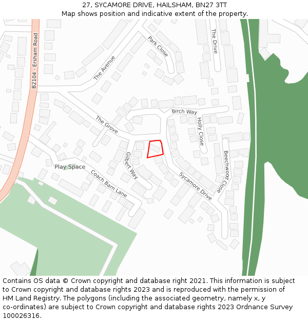 27, SYCAMORE DRIVE, HAILSHAM, BN27 3TT: Location map and indicative extent of plot